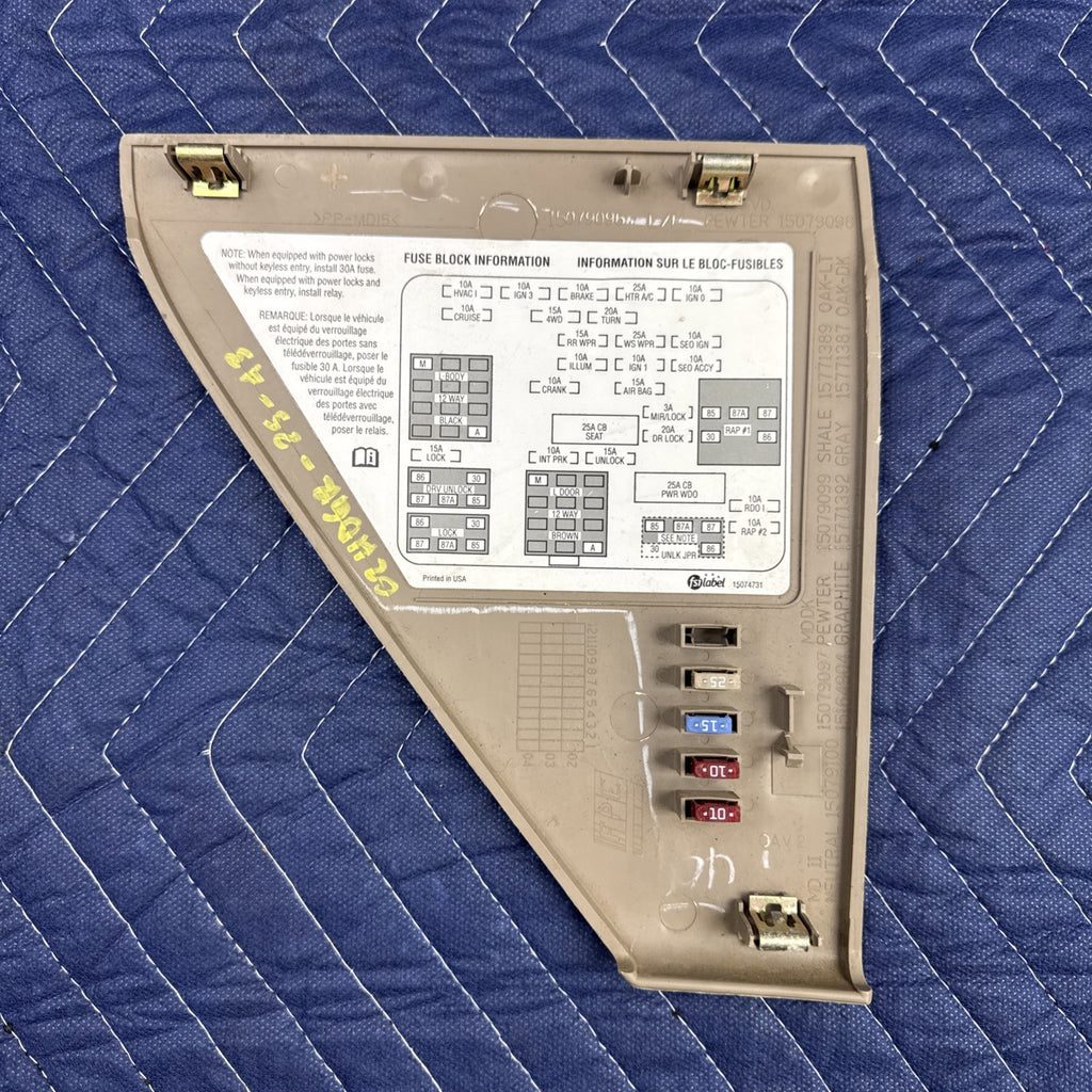 1999-2007 Chevrolet Silverado GMC Sierra Fuse Panel Cover 15079096 Tan OEM